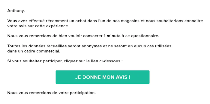 Exemple questionnaire de satisfaction par email