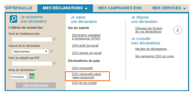Exemple de DSN néant avec Izilio