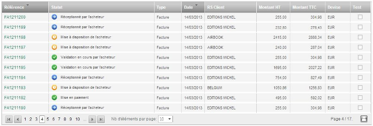 Sage eFacture : interface du logiciel de dématérialisation