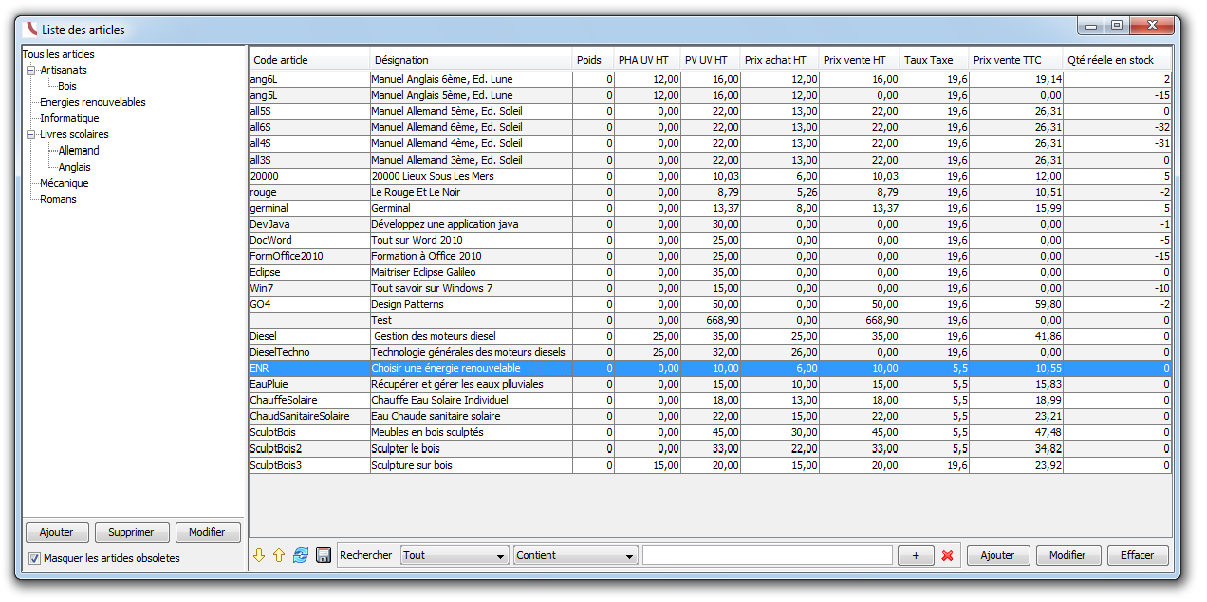 OpenConcerto - Gestion de stock