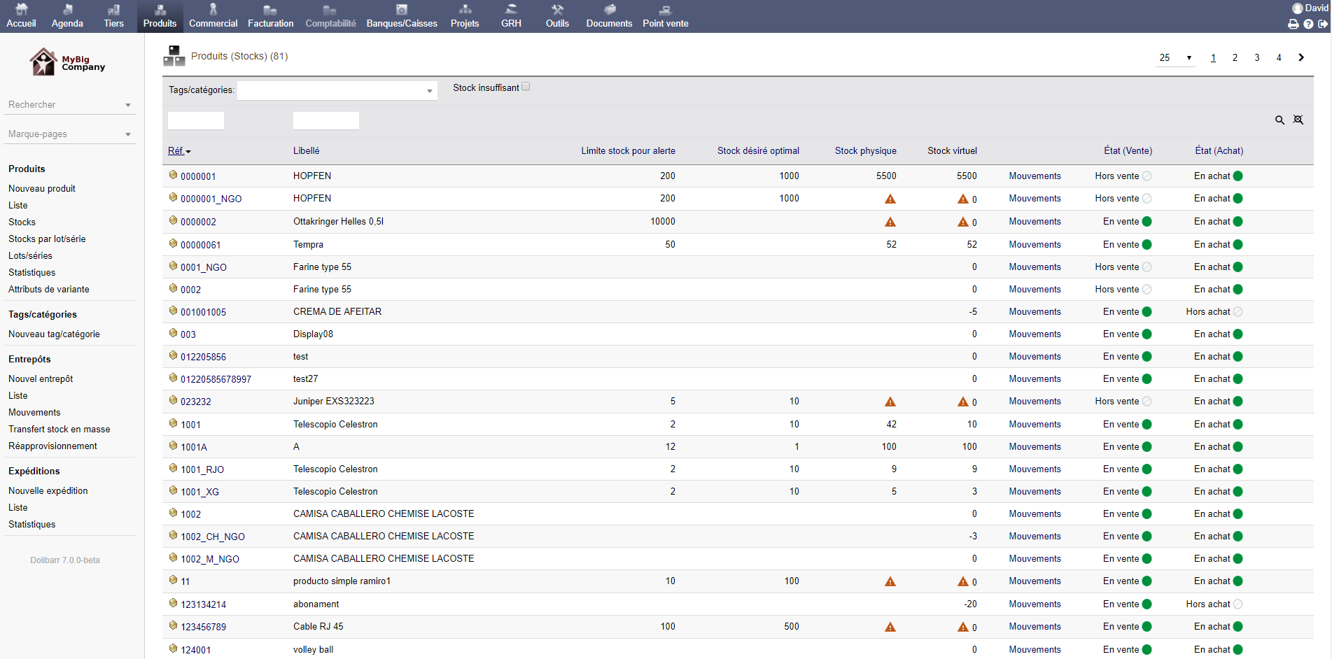 Dolibarr gestion de stock