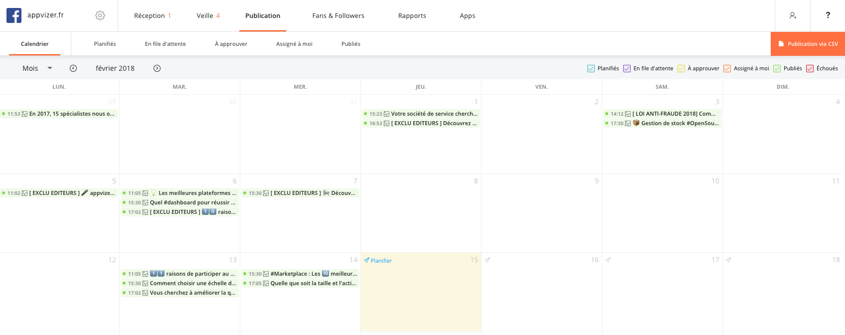 calendrier éditorial dans Agorapulse