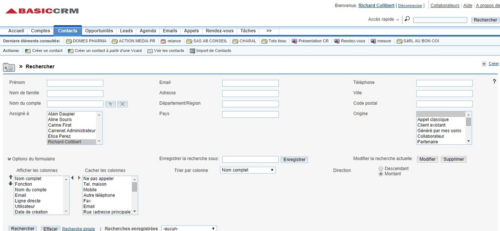Capture d'écran du logiciel BasicCRM