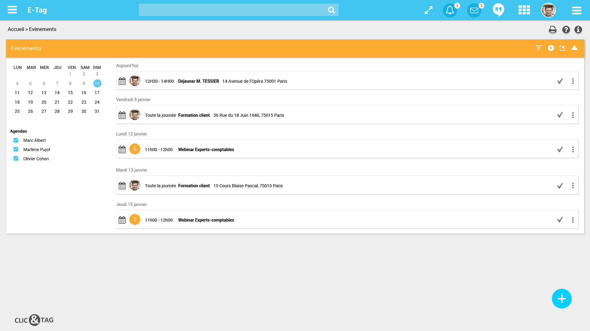 Capture d'écran du logiciel Clic CRM