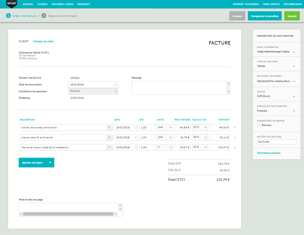 Zervant logiciel devis facture