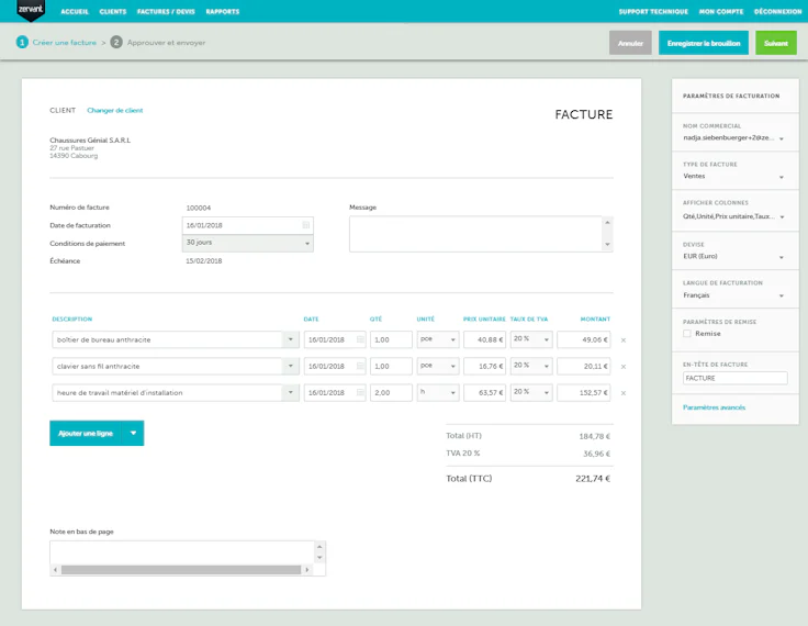 Zervant logiciel devis facture