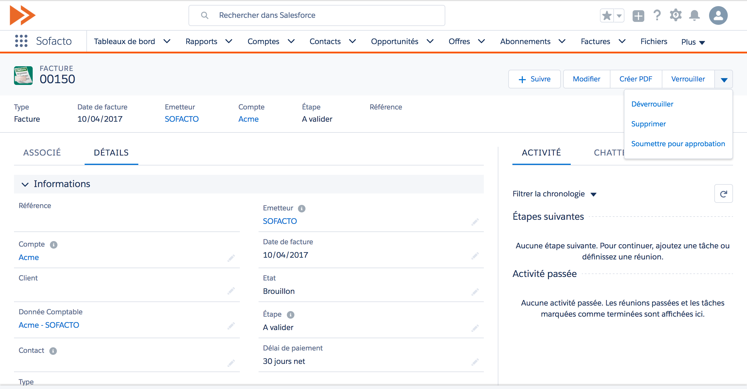 Sofacto facturation Salesforce