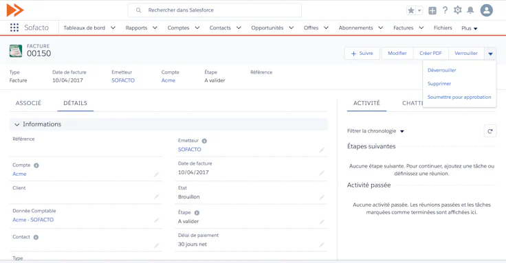 Sofacto facturation Salesforce
