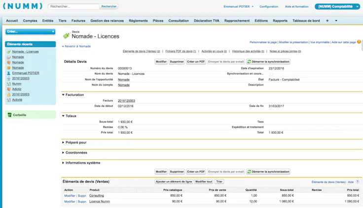 Numm facturation Salesforce