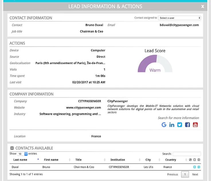 La solution de web tracking b2b Visiblee