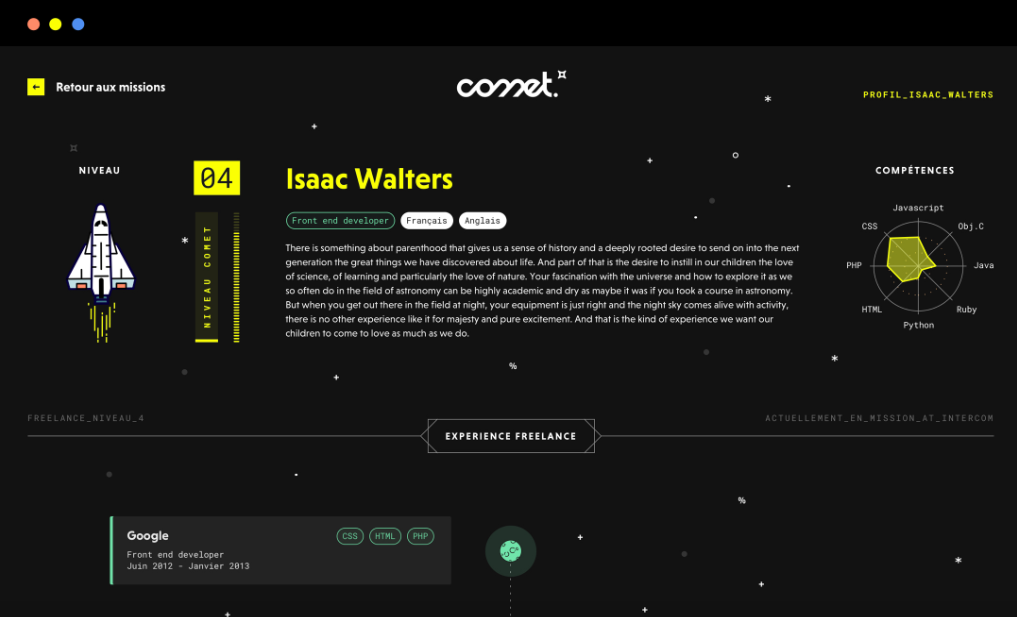 Proposition d'un profil de développeur freelance Front-End