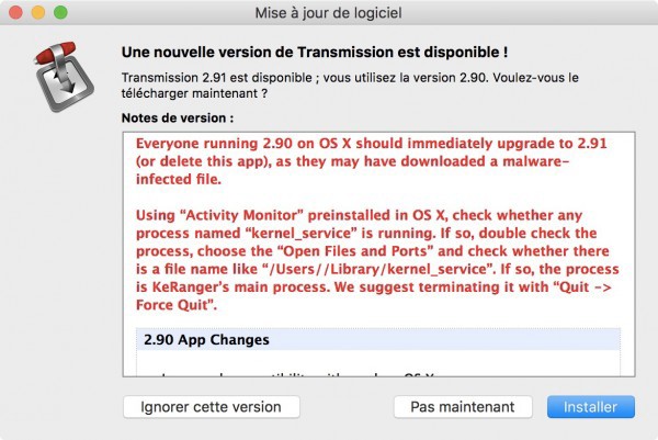 Exemple du ransomware Keranger en action
