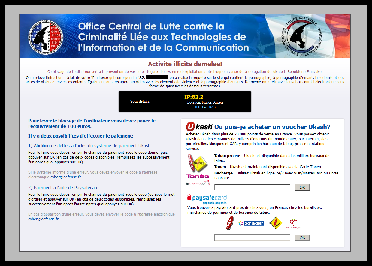 Exemple du ransomware virus gendarmerie en action