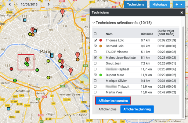 Gestion et suivi des interventions : cartographie des tournées