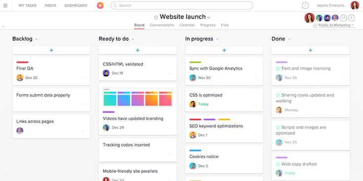 Asana : vue Kanban pour visualiser les tâches sous forme de tableau