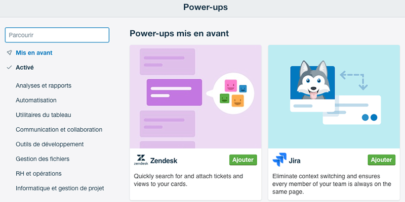 Power-Ups disponibles en version premium dans Trello