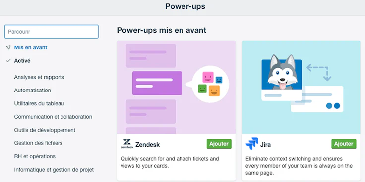 Power-Ups disponibles en version premium dans Trello