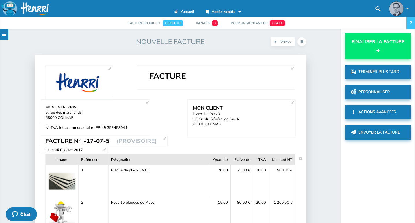 Facture facile Henrri logiciel facturation gratuit