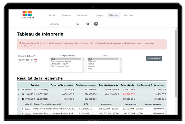 Conteneur : tableau de trésorerie TRADE.EASY