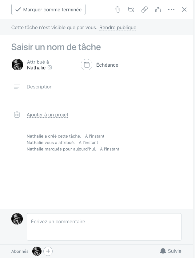 créer une tâche asana