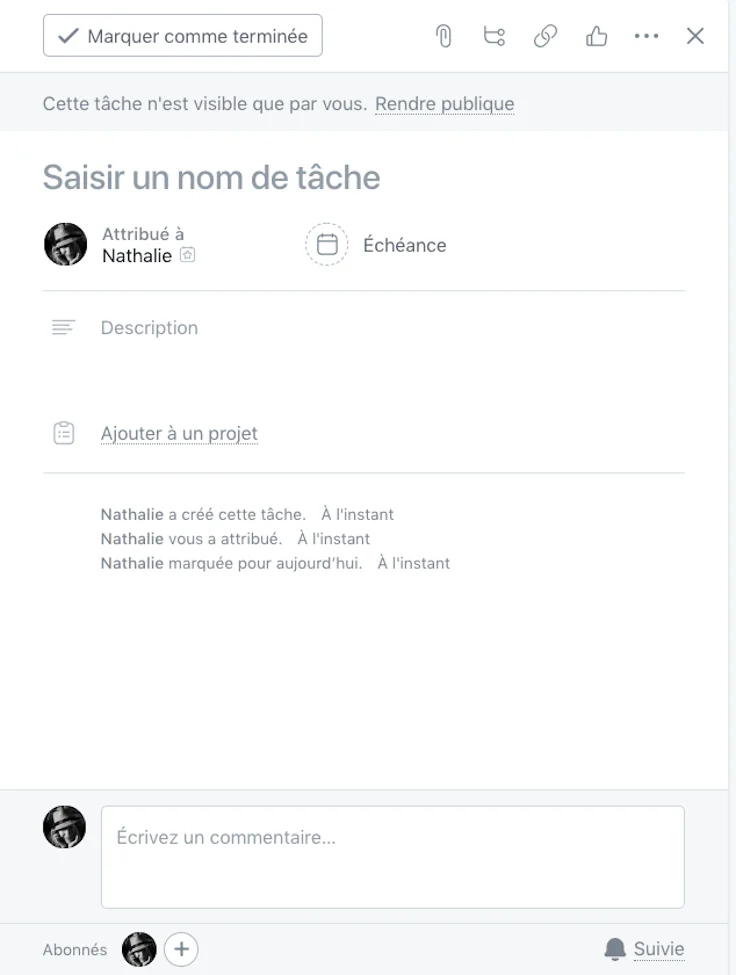 créer une tâche asana