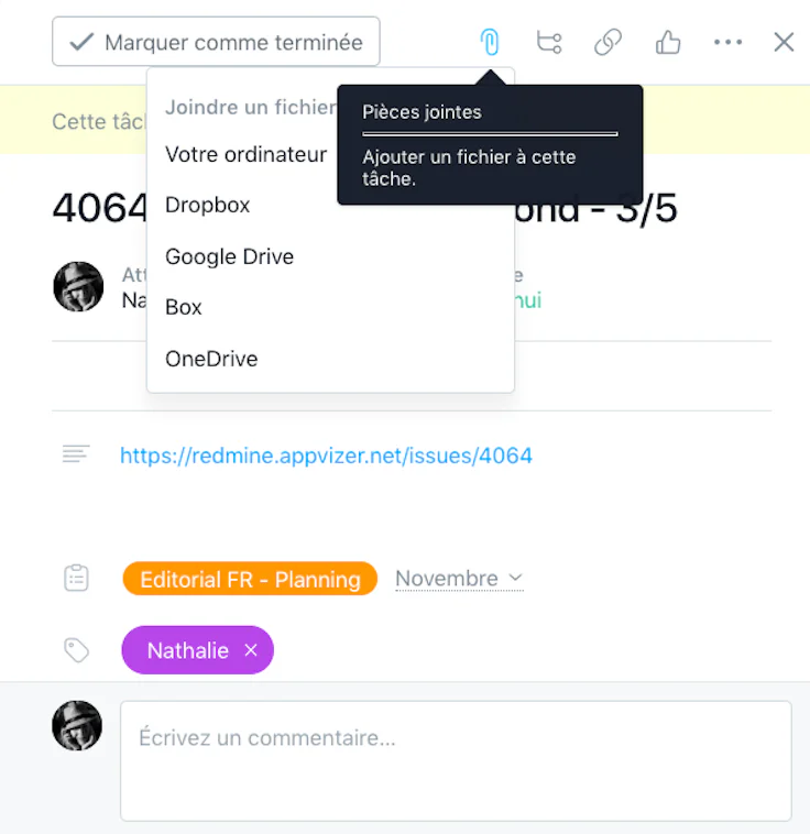 pièces jointes sur asana