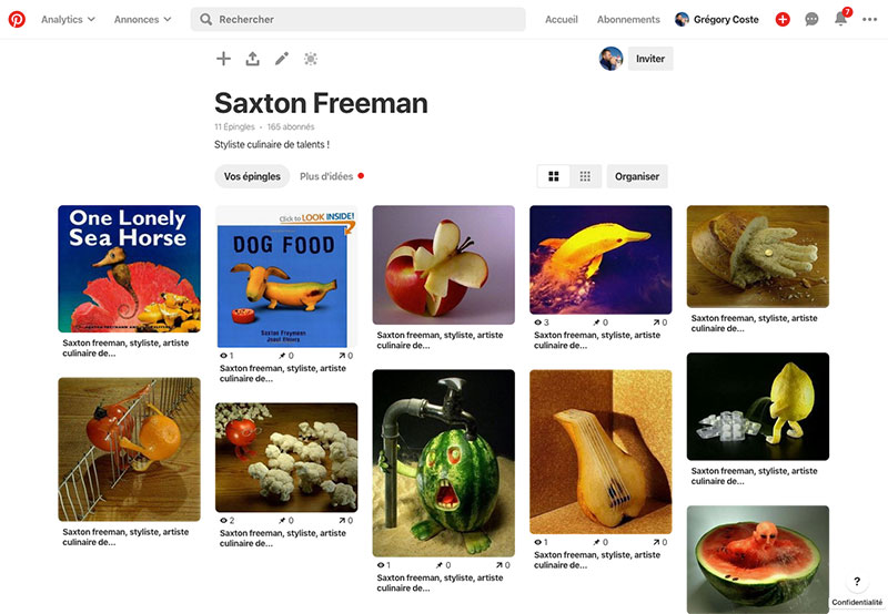 tableau de visualisation fait avec pinterest