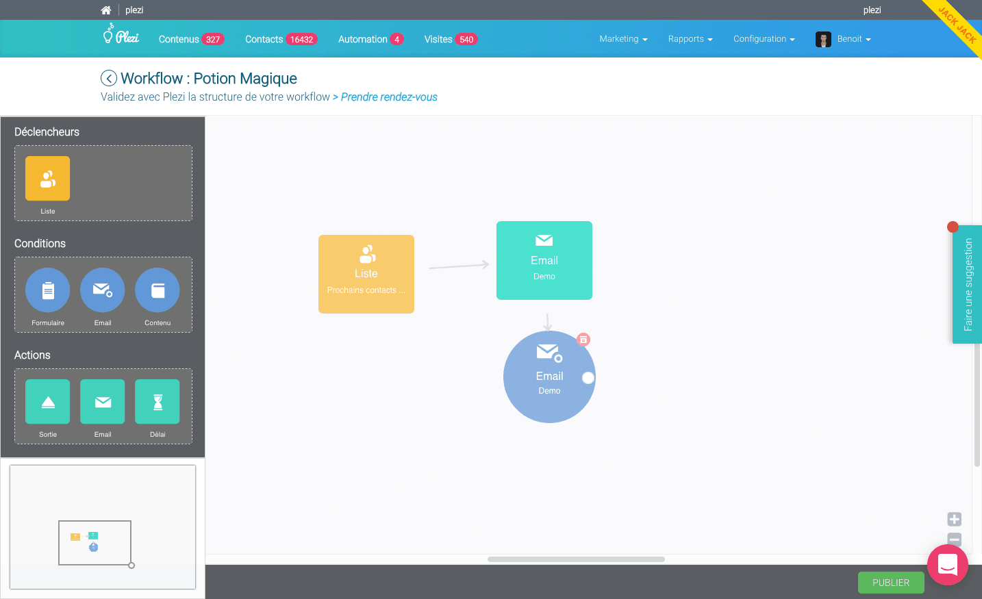 Scénarios et workflows dans Plezi