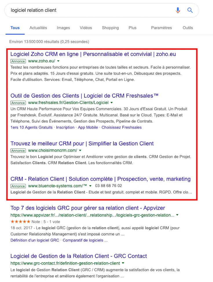 Agence adwords affichage annonces dans résultats Google