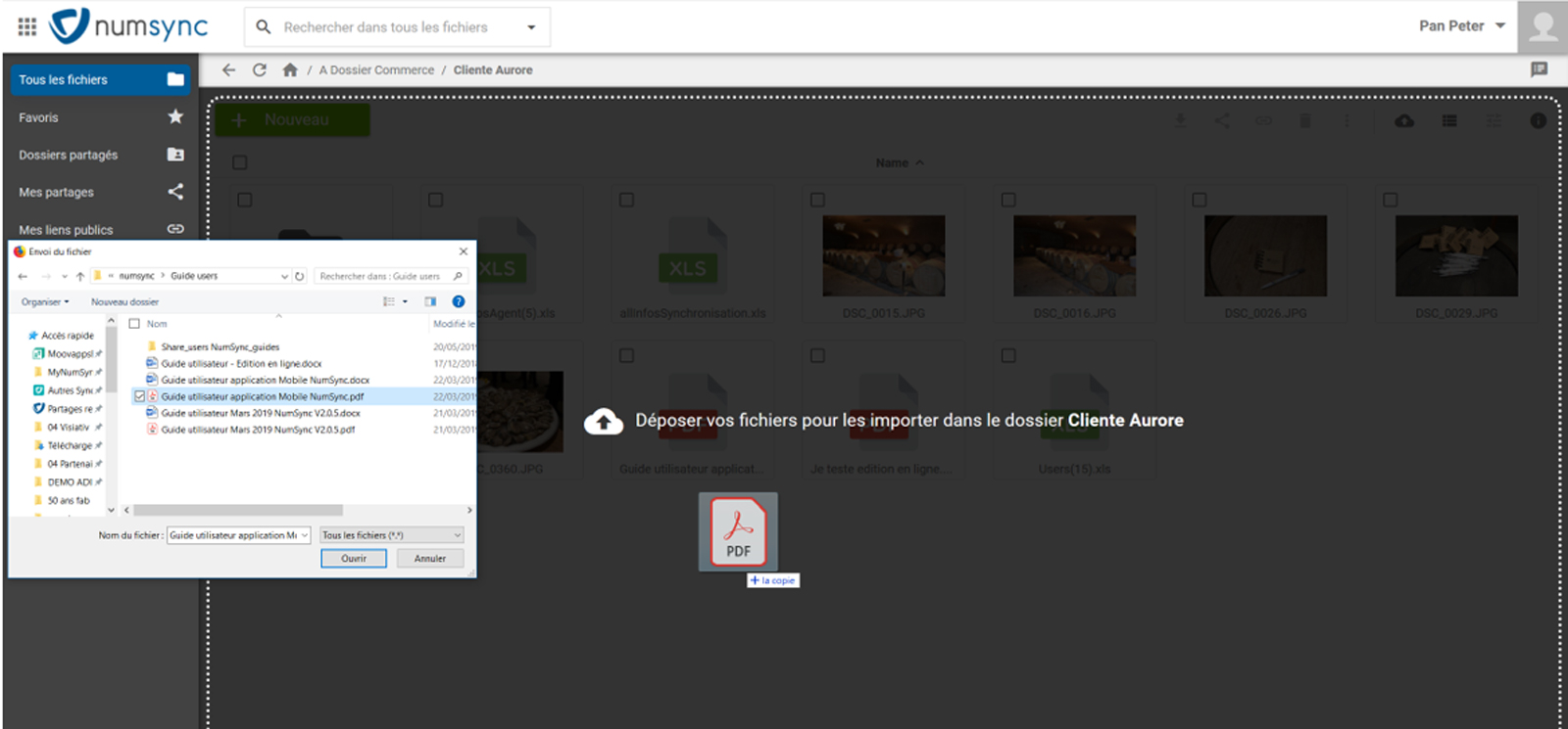 Numsync, dépôt de fichiers