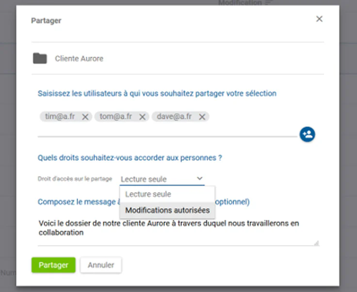 Numsynch, partage des dossiers cloud en interne, définition des droits