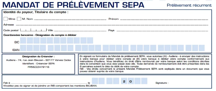 Prélèvement SEPA : modèle de mandat de prélèvement SEPA