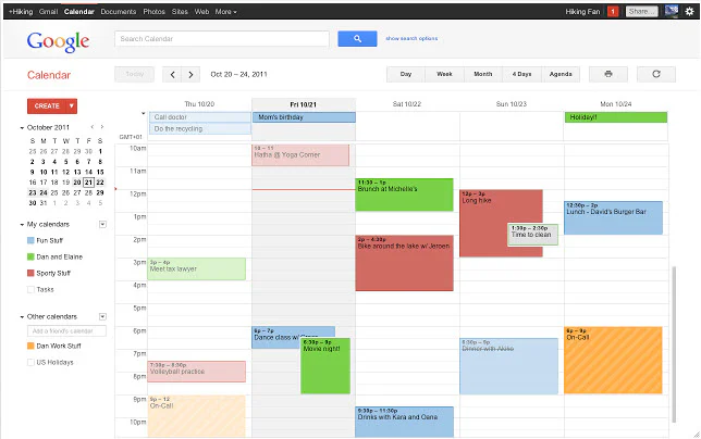 calendrier partagé : visuel Google Agenda
