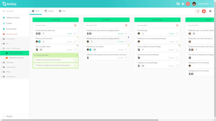 Exemple de vue Kanban du logiciel Beesbusy