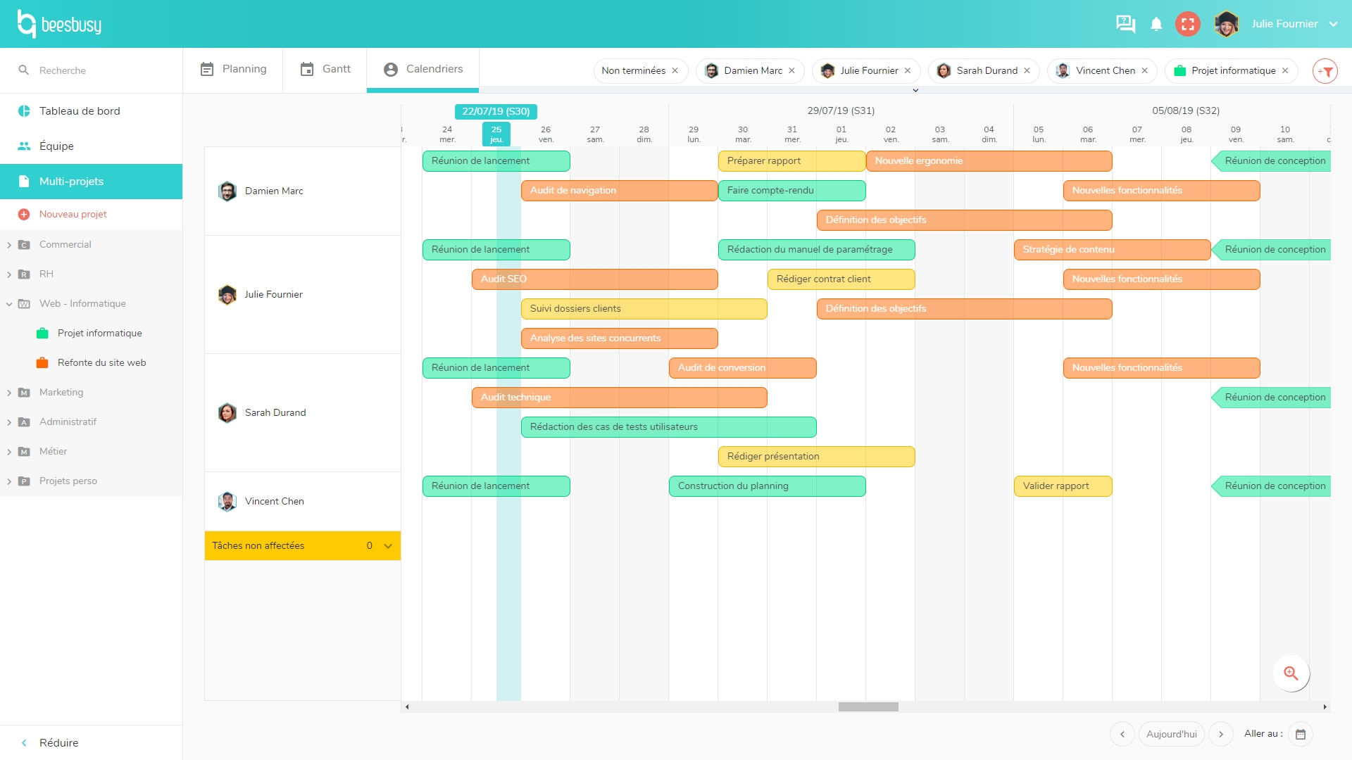 Exemple de vue Planning du logiciel Beesbusy