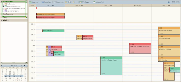 calendrier partagé : visuel zimbra