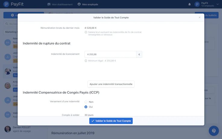 Calculer un solde de tout compte avec Payfit