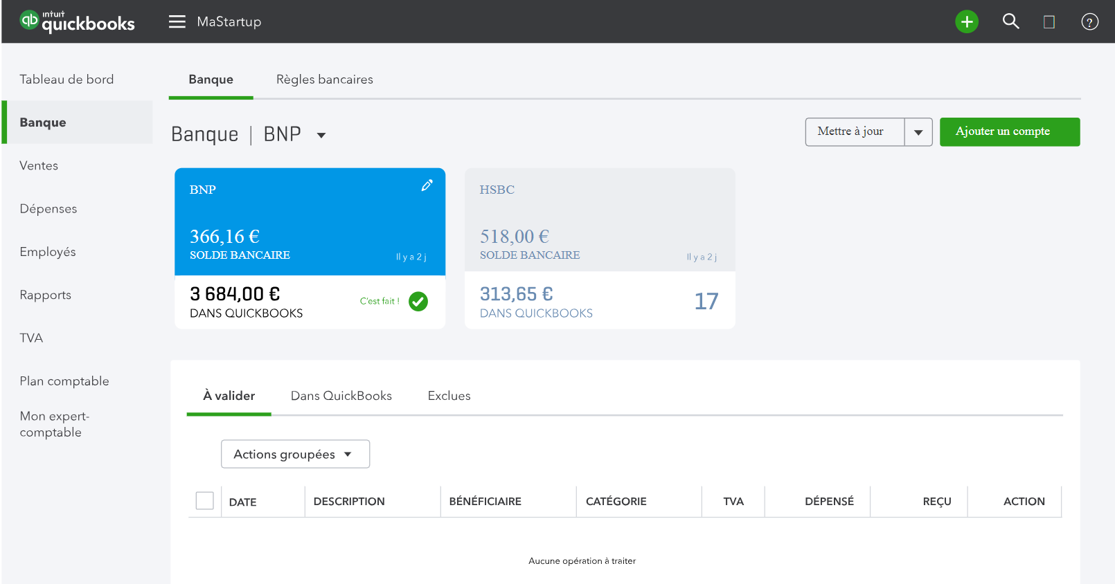 Plan de trésorerie exemple logiciel Quickbooks