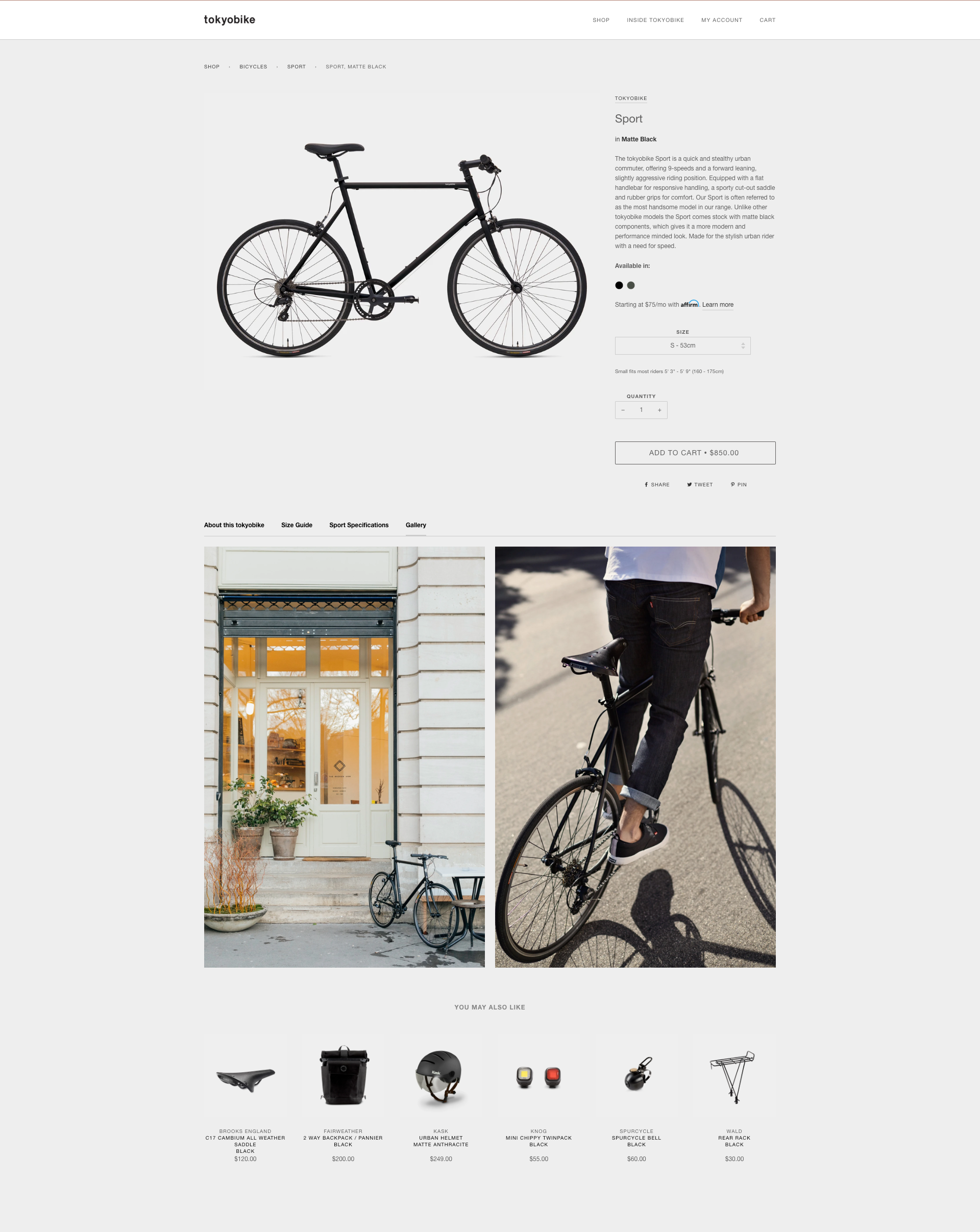 fiche produit Shopify : exemple Tokyobike