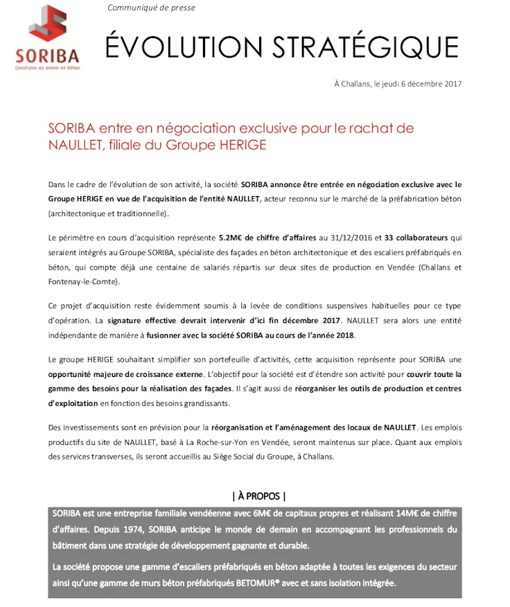 exemple communiqué de presse rachat