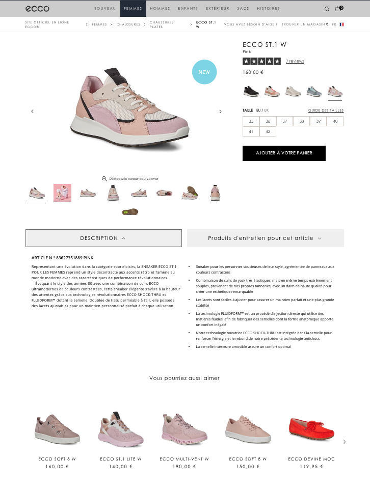 Exemple fiche produit chaussure avec Channable