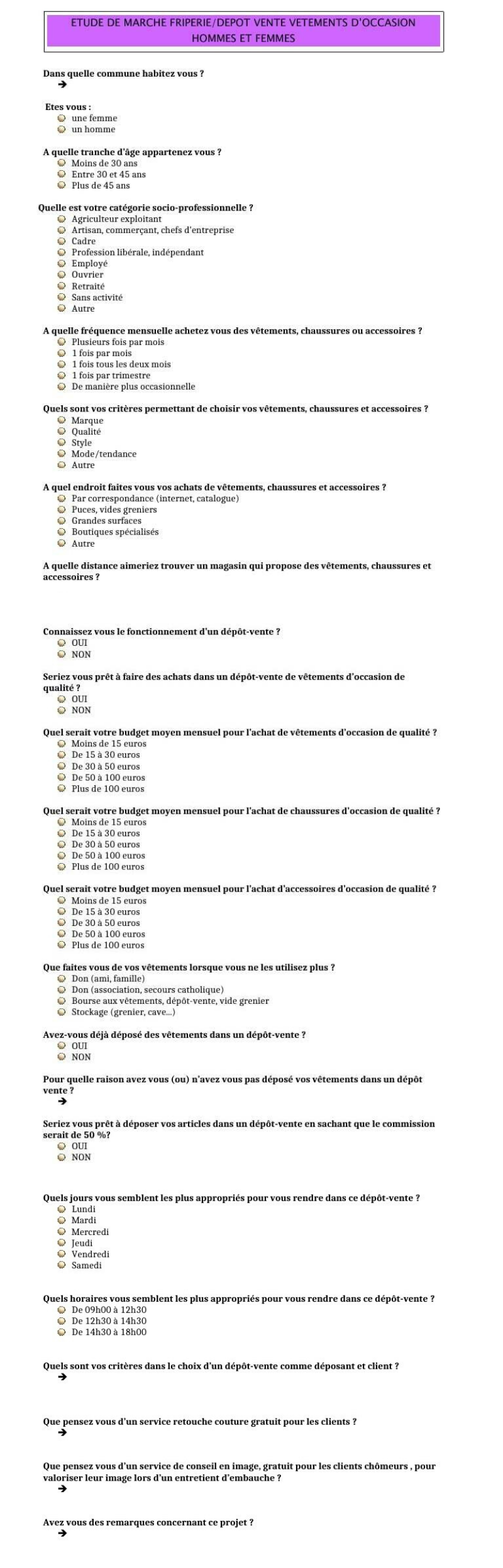 Exemple De Questionnaire Etude De Marche