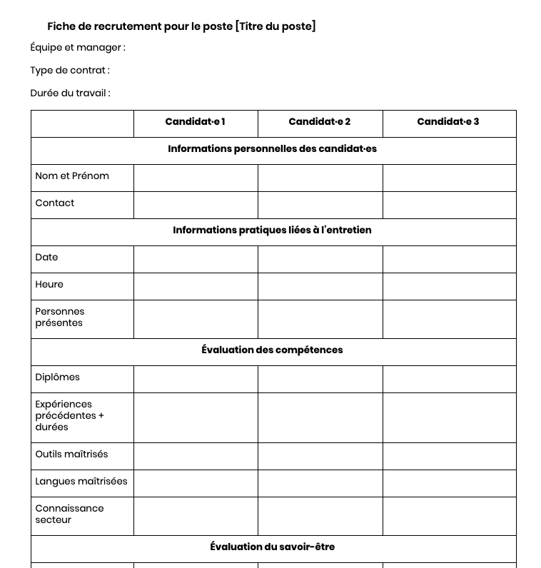 Fiche de recrutement exemple modèle word
