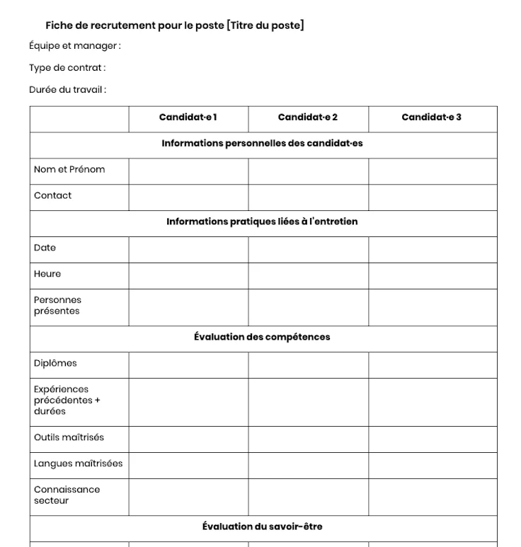 Fiche de recrutement exemple modèle word