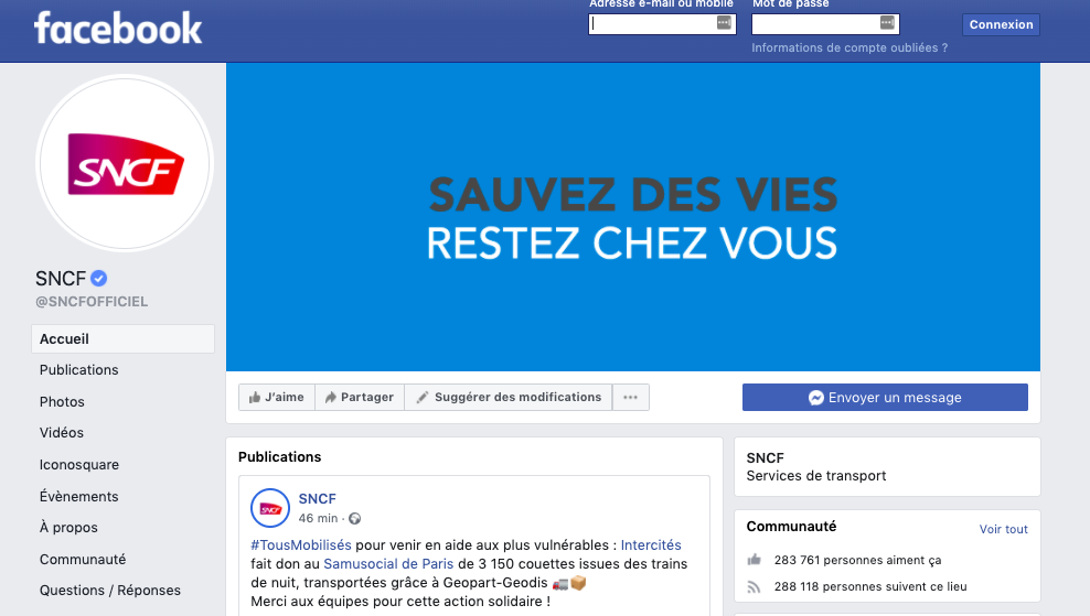 Communication digitale : exemple de page Facebook