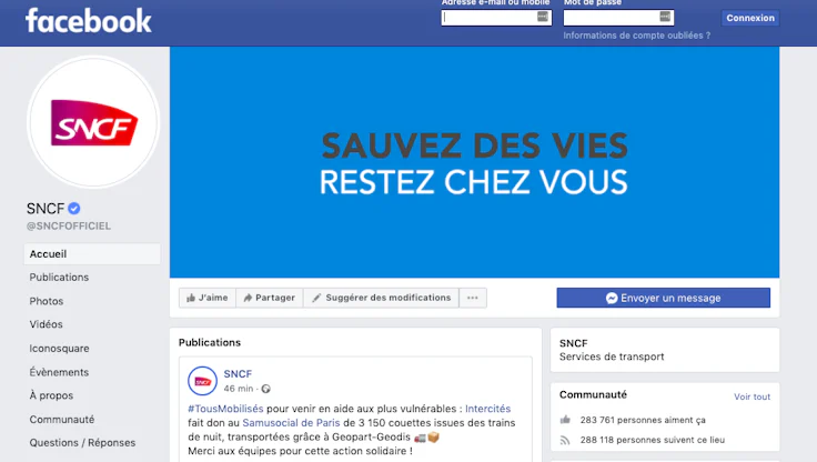 Communication digitale : exemple de page Facebook