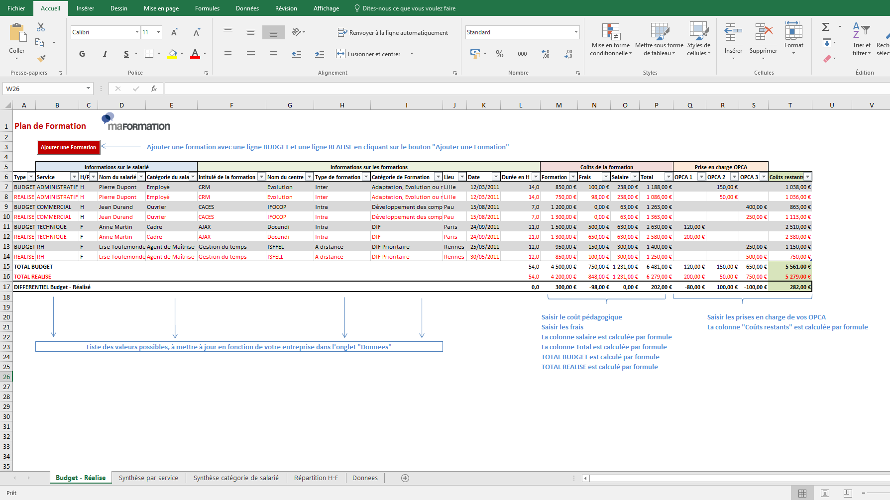 exemple plan de formation word ou excel