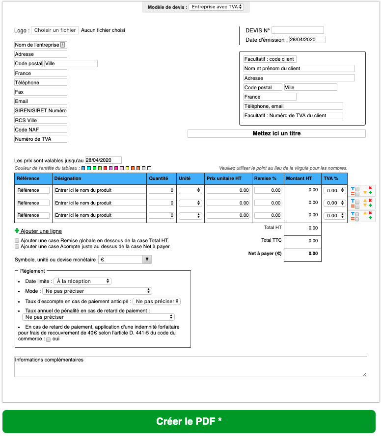Faire un devis en ligne gratuit avec le site parchance, exemple