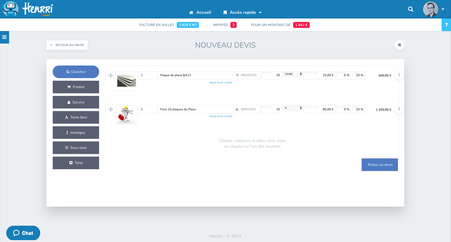 Faire un devis en ligne logiciel gratuit Henrri