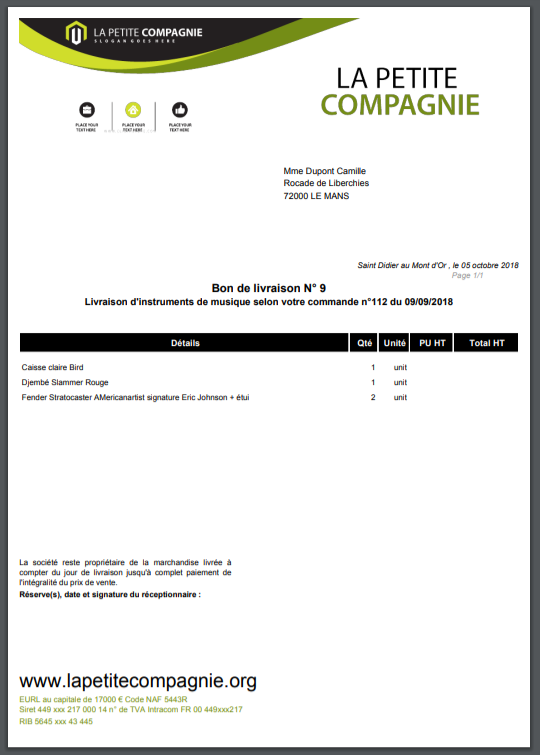 Exemple de bon de livraison